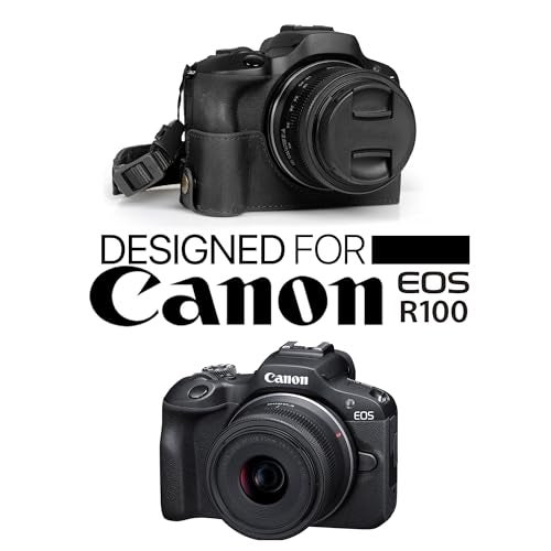 MegaGear Ever Ready Genuine Leather Half Camera Case Compatible with Canon EOS R100 - Black - Image 2