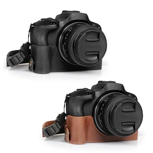 MegaGear Ever Ready Genuine Leather Half Camera Case Compatible with Canon EOS R100 - Black - Image 3