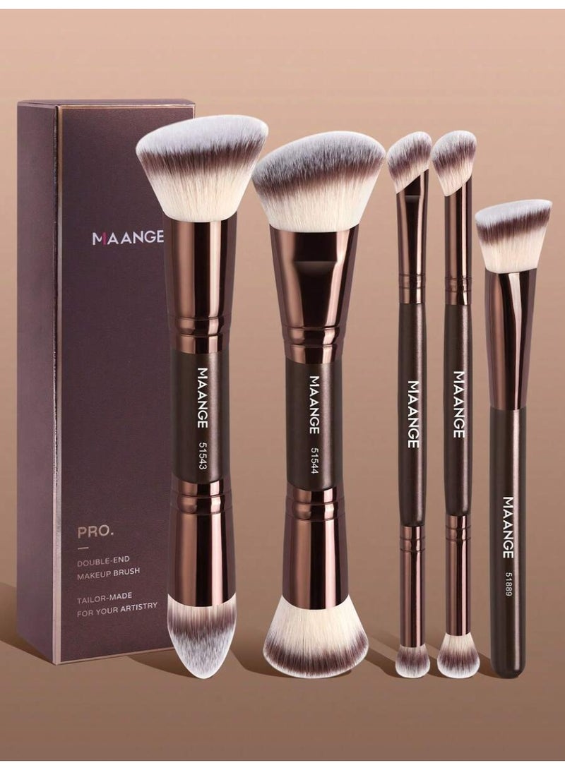مانجي مجموعة من فرش المكياج الناعمة والاحترافية للحصول على مظهر مكياج ناعم وأنيق 5 قطع - Image 1