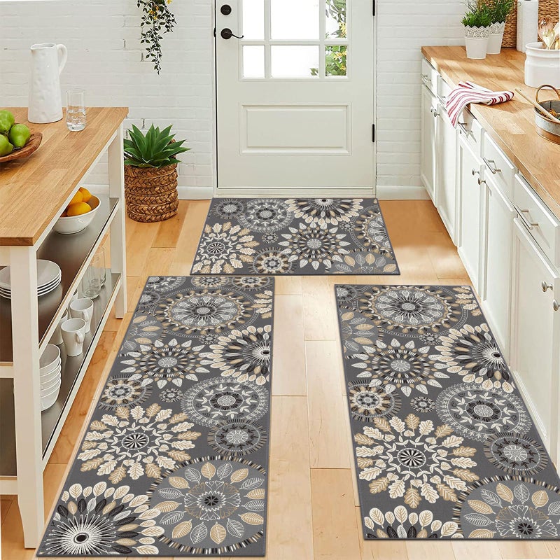 Bsmathom Boho Kitchen Rug Mat Sets 3 Piece, Farmhouse Non Slip Kitchen Rug Runner, Washable Non Skid Kitchen Rugs, Bohemian Kitchen Floor Mat for Hallway Entryway Laundry Room - Image 5