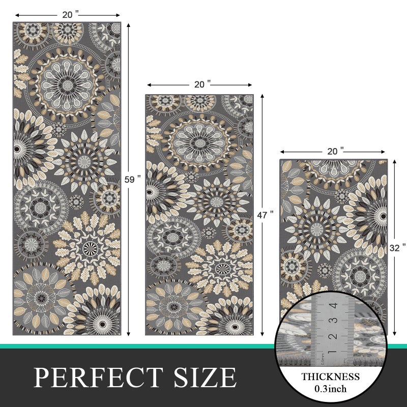 Bsmathom Boho Kitchen Rug Mat Sets 3 Piece, Farmhouse Non Slip Kitchen Rug Runner, Washable Non Skid Kitchen Rugs, Bohemian Kitchen Floor Mat for Hallway Entryway Laundry Room - Image 4