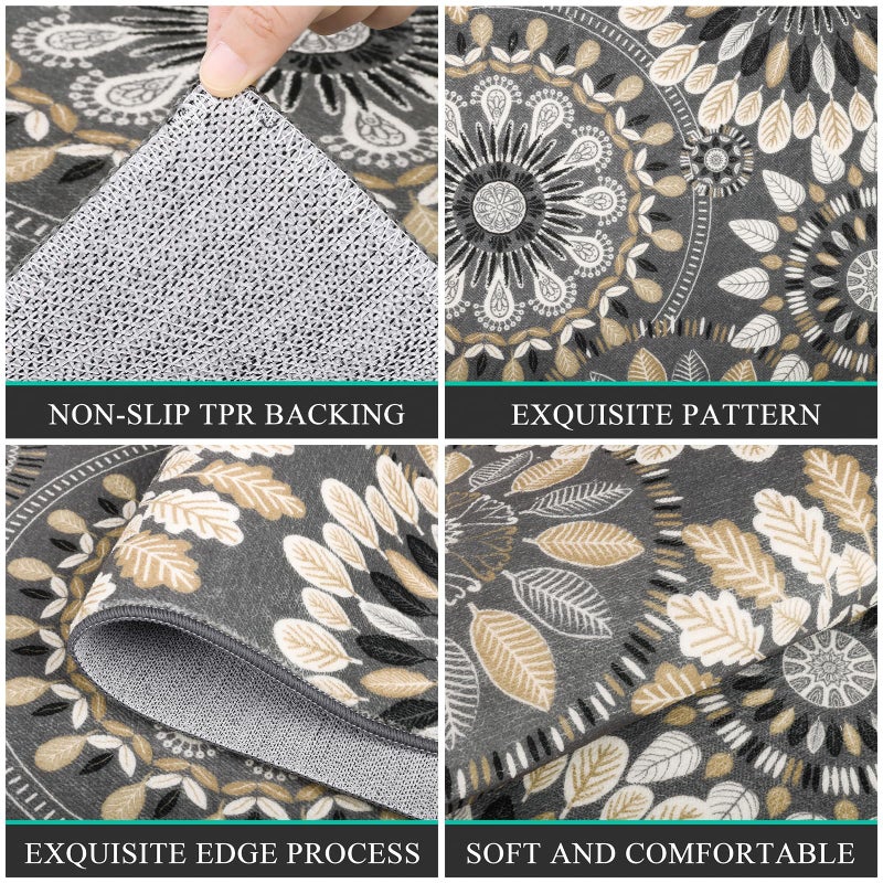 Bsmathom Boho Kitchen Rug Mat Sets 3 Piece, Farmhouse Non Slip Kitchen Rug Runner, Washable Non Skid Kitchen Rugs, Bohemian Kitchen Floor Mat for Hallway Entryway Laundry Room - Image 3