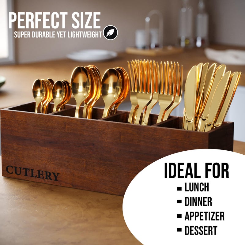 Exquisite Gold Plastic Spoons Heavy Duty 120 Pcs Gold Plastic Silverware Heavy Duty Disposable Silverware Set | Disposable Spoons Eating Utensils Sets Flatware Set For Parties & Events Exquisite - Image 5