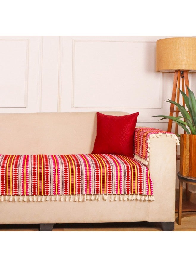 STITCHNEST Woven Sofa Cover for 1 Seater (24 x 30 Inches) - Multicolor Cotton Fabric with Tassels | Ethnic Striped Design | Washable Sofa Cover for Living Room Décor - Image 3