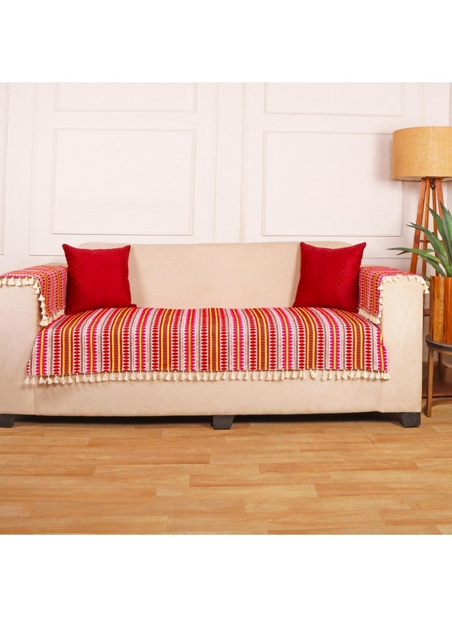 STITCHNEST Woven Sofa Cover for 1 Seater (24 x 30 Inches) - Multicolor Cotton Fabric with Tassels | Ethnic Striped Design | Washable Sofa Cover for Living Room Décor - Image 2