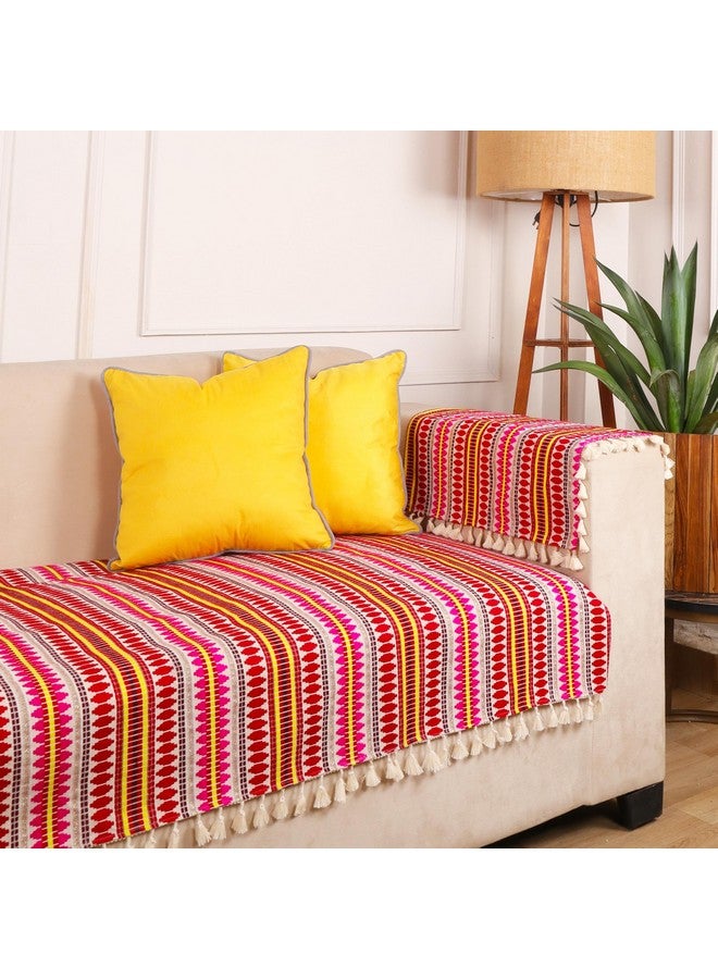 STITCHNEST Woven Sofa Cover for 1 Seater (24 x 30 Inches) - Multicolor Cotton Fabric with Tassels | Ethnic Striped Design | Washable Sofa Cover for Living Room Décor - Image 1