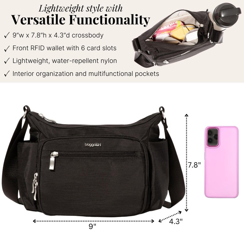 Baggallini Crosstown Hobo Crossbody for Women - 9"x7.8" Travel Crossbody Bag with RFID Wallet and Water Bottle Holder - Image 4