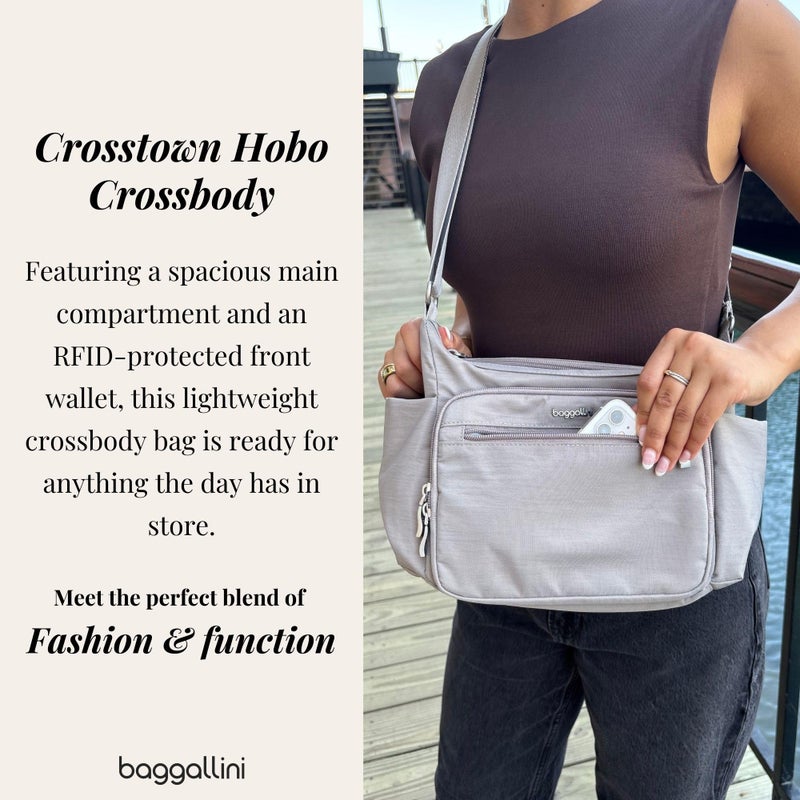 Baggallini Crosstown Hobo Crossbody for Women - 9"x7.8" Travel Crossbody Bag with RFID Wallet and Water Bottle Holder - Image 2