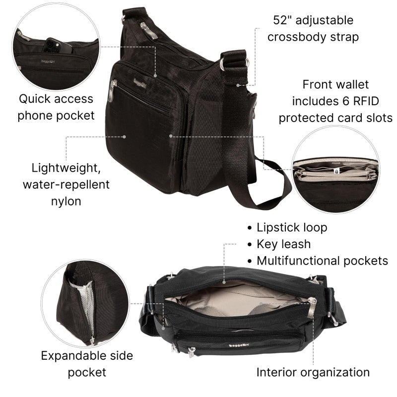 Baggallini Crosstown Hobo Crossbody for Women - 9"x7.8" Travel Crossbody Bag with RFID Wallet and Water Bottle Holder - Image 3