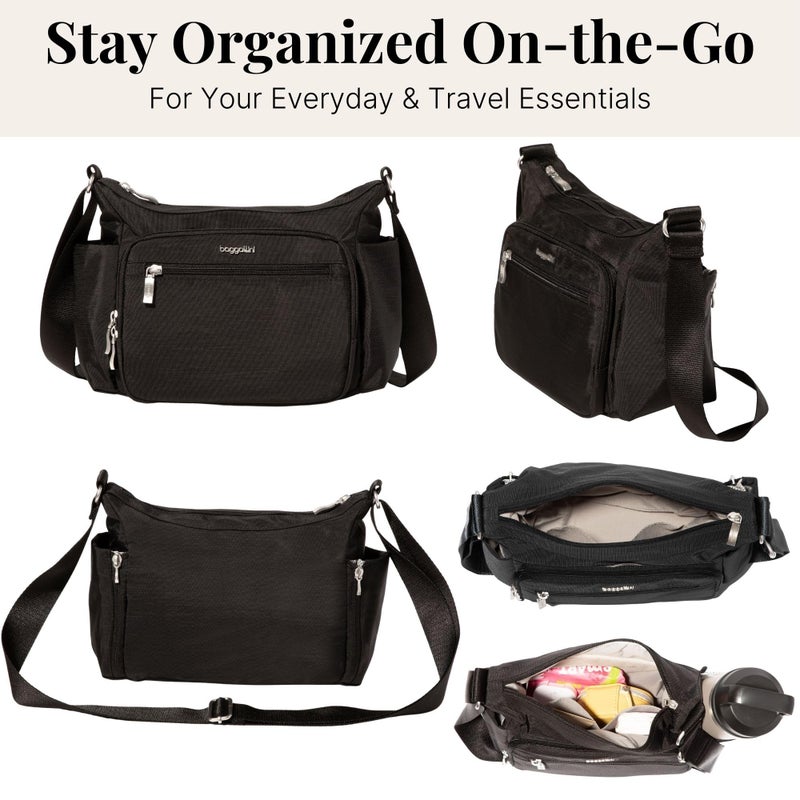 Baggallini Crosstown Hobo Crossbody for Women - 9"x7.8" Travel Crossbody Bag with RFID Wallet and Water Bottle Holder - Image 5