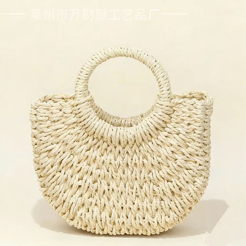 Women's Handmade Paper Straw Woven Bucket Bag - Image 2