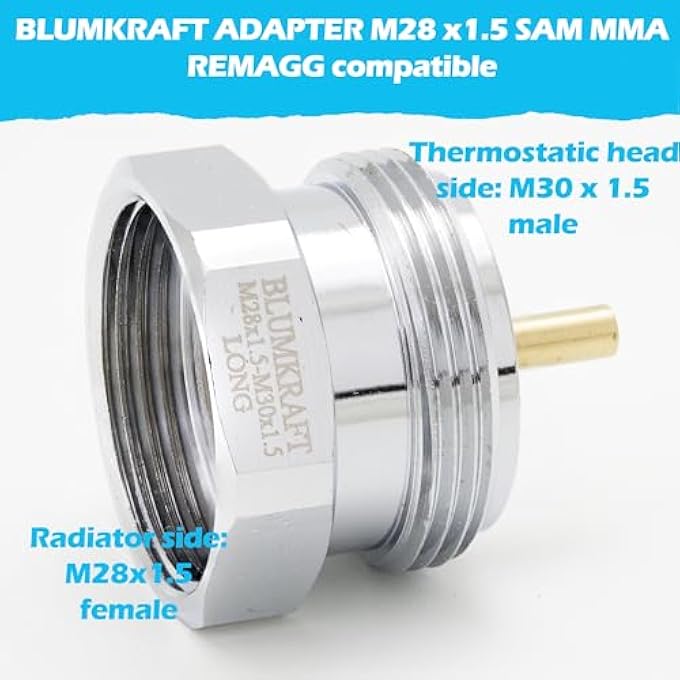 METAL ADAPTER FOR SAM, MMA AND REMAGG RADIATORS M28 X1.5 TO M30 X 1.5 FOR THERMOSTAT/THERMOSTATIC HEAD M30X1.5 MALE (M28 LONG) - Image 3