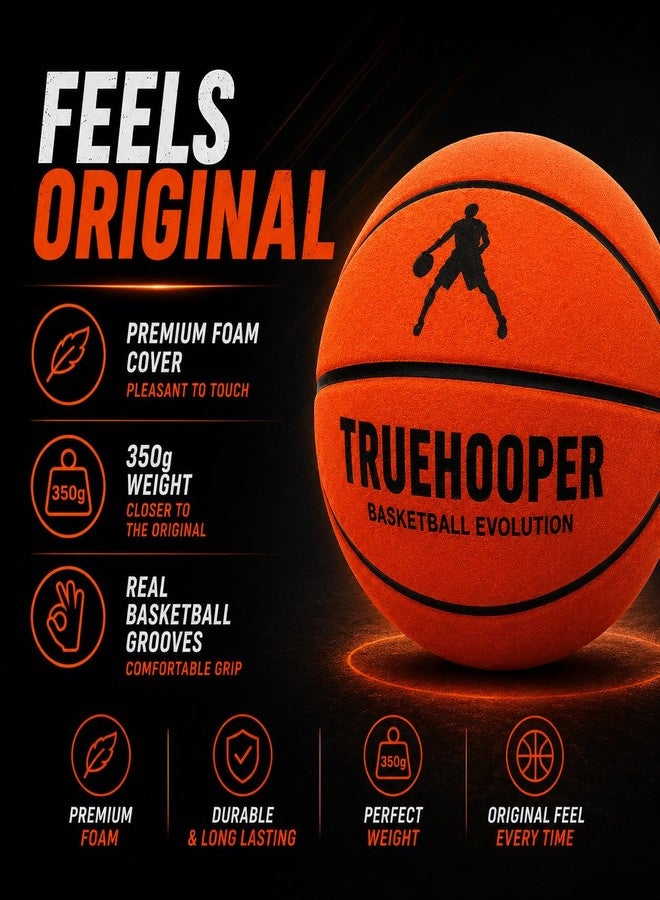 TRUEHOOPER Silent Basketball – Size 7 Indoor Basketball (PRO Version) - Grooved Foam Ball for Quit Dribbling and Indoor Training – Higher Bounce Noiseless Ball - Non-Deforming Packaging - Image 5