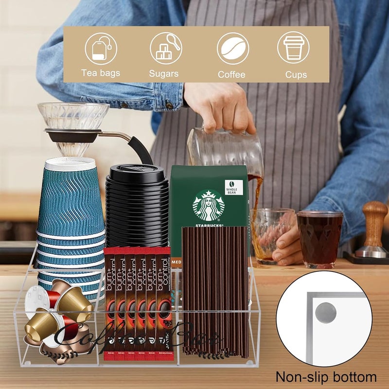 TPGP Countertop Coffee Organizer Station - Clear Acrylic Bar Accessories Holder - Image 4