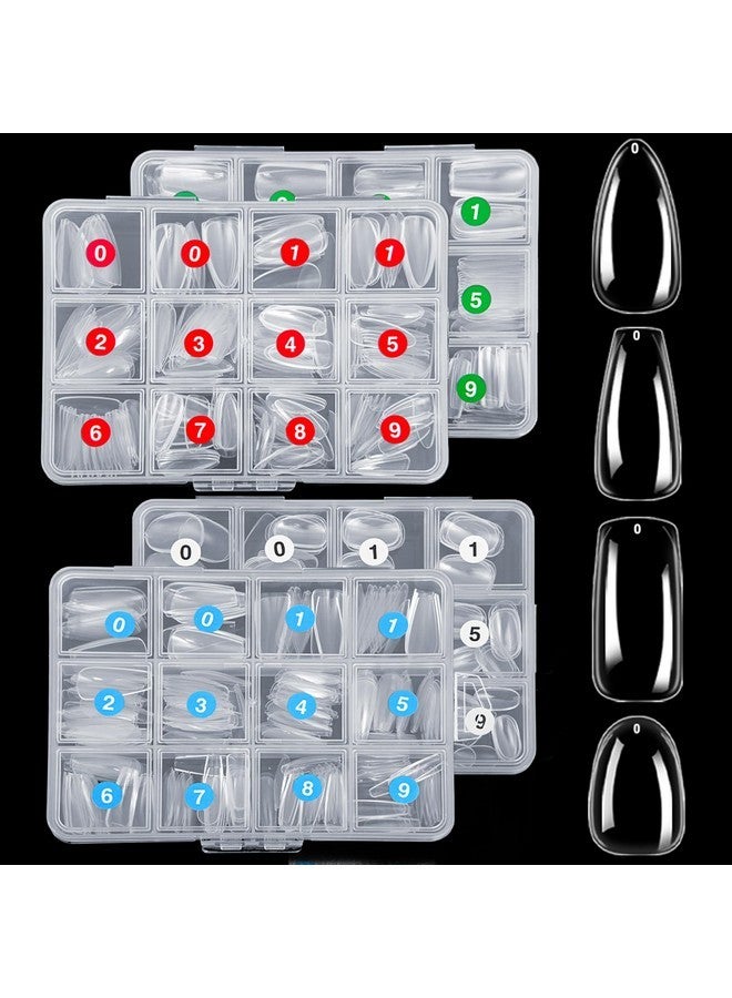 ELLEWIN 1000Pcs Nail Tips Clear False Nails Full Cover For Acrylic Nails Kit 10 Sizes 4 Shapes Long Almond Square Coffin Oval Pre-Shape For Salon Home Diy Gifts - Image 1