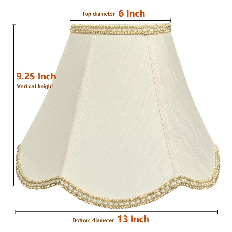 TOOTOO STAR Small Scalloped Lampshades,6" x 13" x 9.25" bell shaped Lampshade, handmade beige DIY Vintage lamp shades for Floor or Table Lamp - Image 2