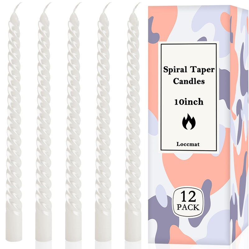 Loccmat 12 Pcs Spiral Taper Candless10 Inch Unscented Tapered Candles Dripless Spiral CandlesticksLong Candle Sticks White Taper CandlesWhite Twisted Candles for DinnerWeddingPartyHome Decor