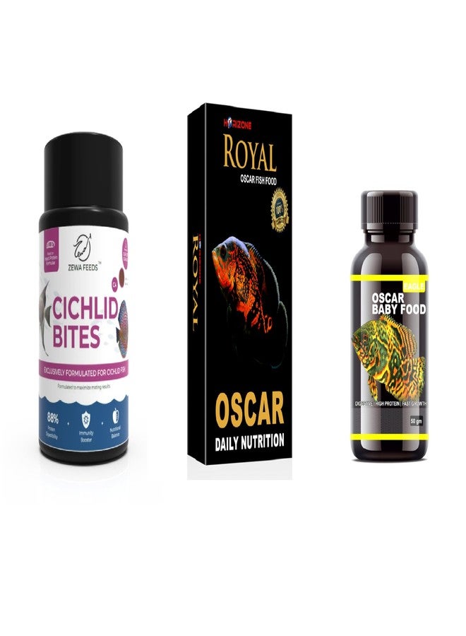 Fish Food for All Type Cichlid or Oscar Fishes 3 in 1 Combo - for Fast Growth,Color,Immunity,breeding..etc - RichBay