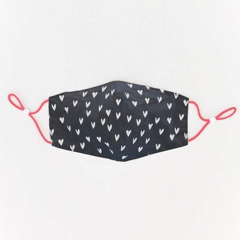 Cotton Face Mask - Charcoal Ground Hearts