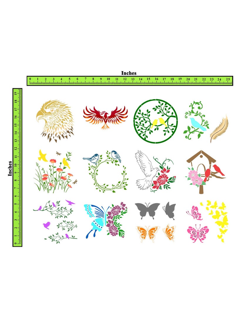 CrafTreat CrafTreat Reusable 12 Pieces Birds and Butterfly Stencils for Painting (6x6) Bird House Templates Bird Stencils for Painting Beautiful Design Stencils for Painting On Wood, Clothes, Wall, Furniture  - Image 2