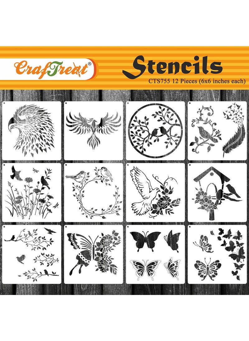 CrafTreat CrafTreat Reusable 12 Pieces Birds and Butterfly Stencils for Painting (6x6) Bird House Templates Bird Stencils for Painting Beautiful Design Stencils for Painting On Wood, Clothes, Wall, Furniture  - Image 1