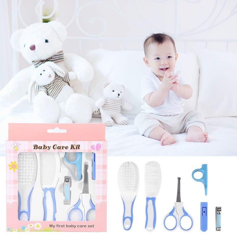 Fdit Blue 6Pcs Convenient Daily Baby Nail Clipper Scissors Hair Brush Comb - Image 3