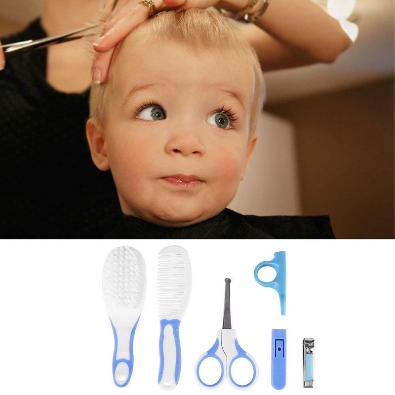 Fdit Blue 6Pcs Convenient Daily Baby Nail Clipper Scissors Hair Brush Comb - Image 5