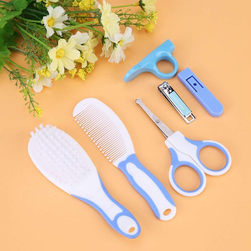 Fdit Blue 6Pcs Convenient Daily Baby Nail Clipper Scissors Hair Brush Comb - Image 2