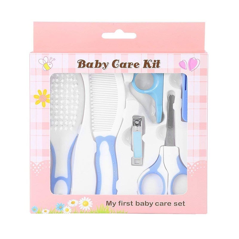 Fdit Blue 6Pcs Convenient Daily Baby Nail Clipper Scissors Hair Brush Comb - Image 1