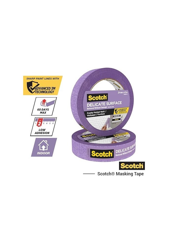 Scotch(R) Scotch Delicate Surface Advanced Masking Tape, 24mm x 41m - Super-Sharp Paint Lines, For Delicate Painting and Decorating Indoor - Optimal Adhesive Painters Tape For Wallpaper and Furniture  - Image 1