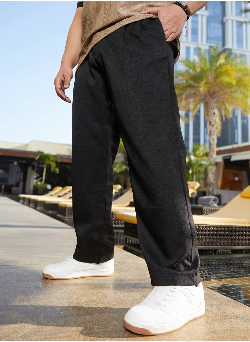 انستافاب بلس Instafab Plus Men's Onyx Black Straight Tailored Trousers For Casual Wear | Mid-Rise | Straight Fit | Button Closure | Plus Size Trousers Crafted With Comfort Fit For Everyday Wear