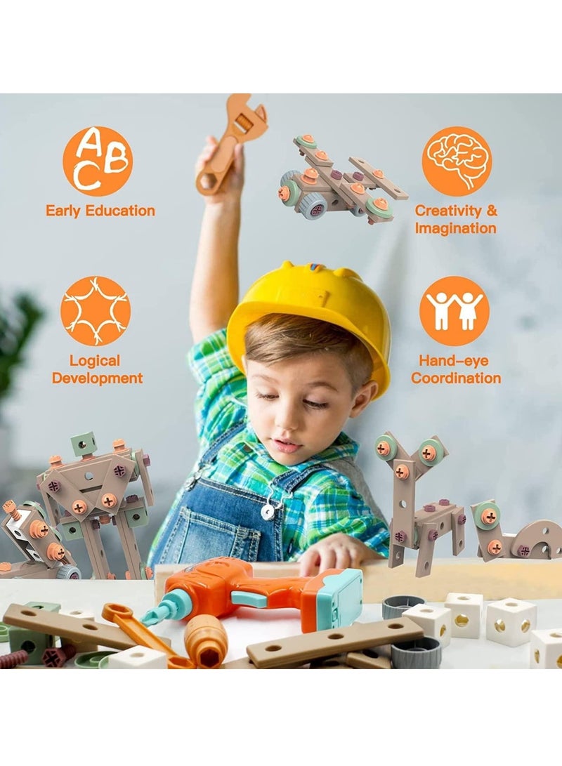 144-Piece Kids Montessori Tool Set, Pretend Play Construction Tool Kit with Electric Drill Hammer Tool Accessories, Power Tool Box Set with Tool Box for Girls Boys - Image 4