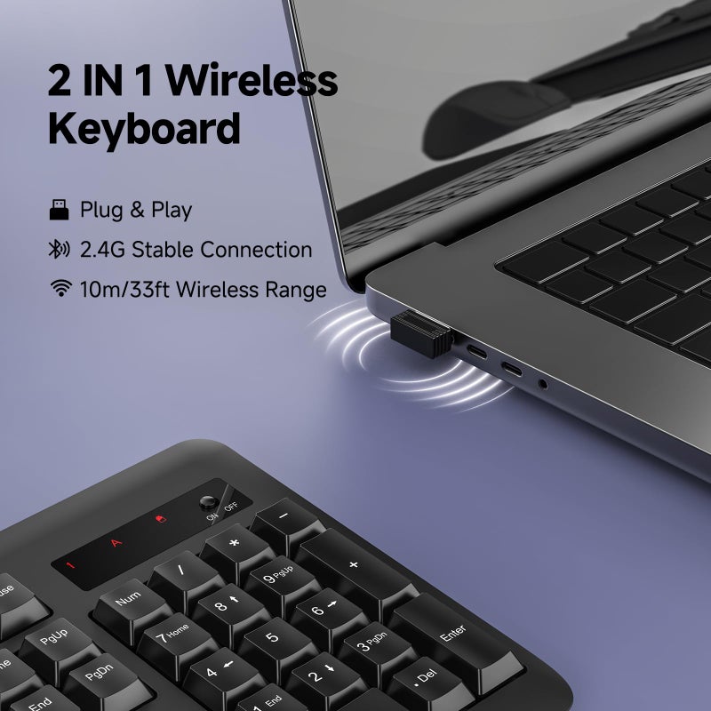 Redragon Wireless Keyboard, 2.4G Full-Sized Ergonomic Wireless Computer Keyboard with 10 Individual Multimedia Keys, Spill Resistant, for Mac OS Desktop/Laptop/PC BK7367 - Image 2