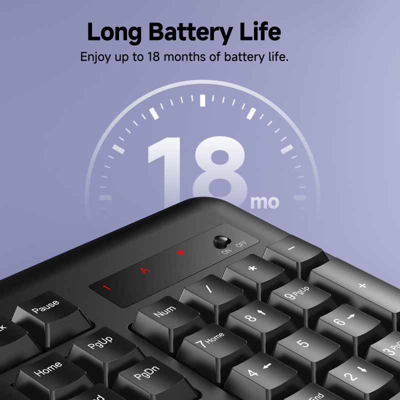 Redragon Wireless Keyboard, 2.4G Full-Sized Ergonomic Wireless Computer Keyboard with 10 Individual Multimedia Keys, Spill Resistant, for Mac OS Desktop/Laptop/PC BK7367 - Image 4