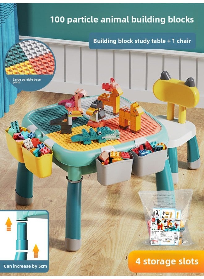 متوافقة مع طاولة مكعبات بناء ليغو فيلي، ألعاب مجمعة متعددة الوظائف للأطفال الأولاد يتعلمون جزيئات كبيرة لون الطفل: طاولة مكعبات بناء قابلة للتعديل + كرسي واحد + 100 حيوان - Image 1