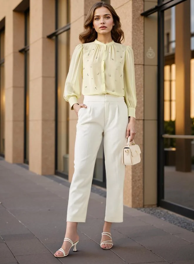 Iconic Embellished Top with Puff Sleeves