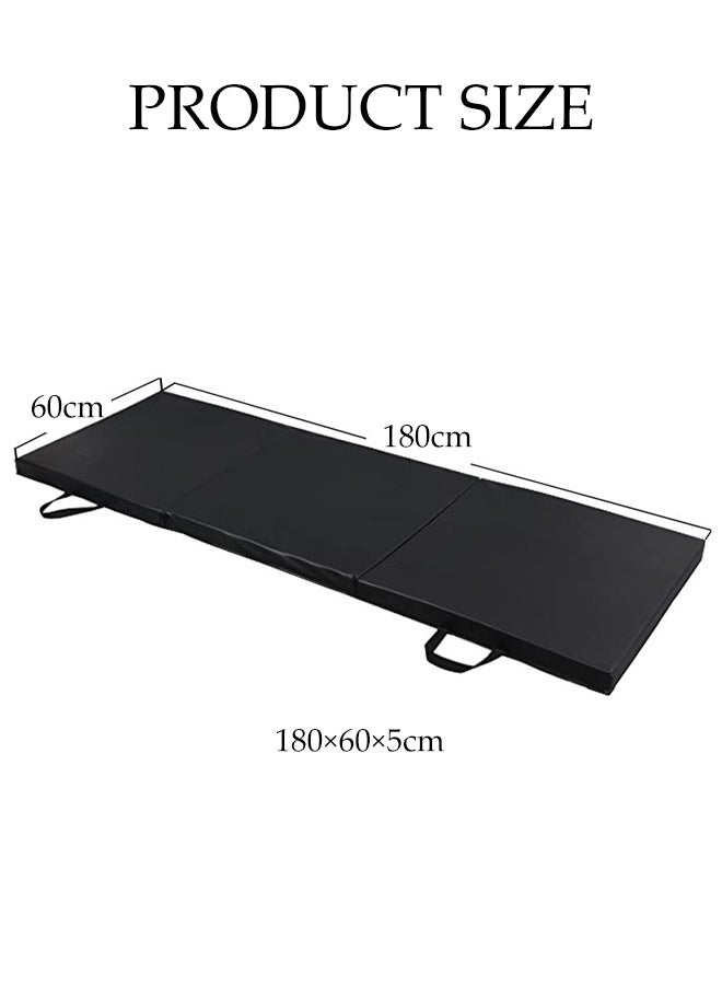 DUNISO Triple Fold Yoga Mat, Thick Gymnastics Mat, Portable Exercise Mat for Dance, Stretching, Martial Arts, Gym and Fitness, Durable and Sweat Proof，Black - Image 2