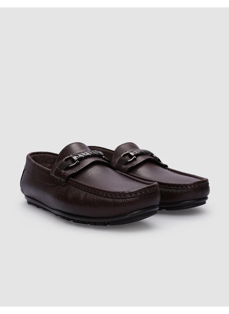 كاباني Leather Brown Buckle Men's Loafer