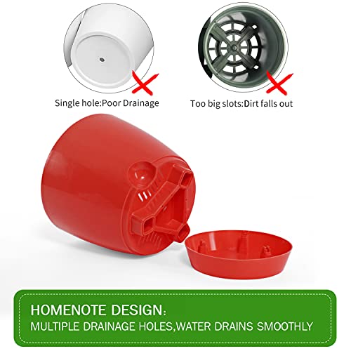 Livzing 7" Self Watering Planter Flower Pot with Drainage Hole - Indoor Outdoor Planter Pots for Balcony Home Garden Living Room - Modern Plant Pot - Virgin Plastic Flower Pots - Red (Pack of 5) - Image 4