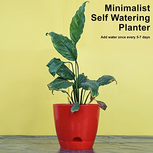 Livzing 7" Self Watering Planter Flower Pot with Drainage Hole - Indoor Outdoor Planter Pots for Balcony Home Garden Living Room - Modern Plant Pot - Virgin Plastic Flower Pots - Red (Pack of 5) - Image 3