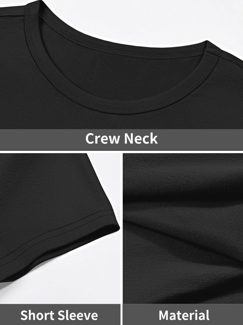 Wenrine Women's Short Sleeve T-Shirt Dress Summer Crew Neck Basic Solid Casual Long Midi Dresses Black - Image 5