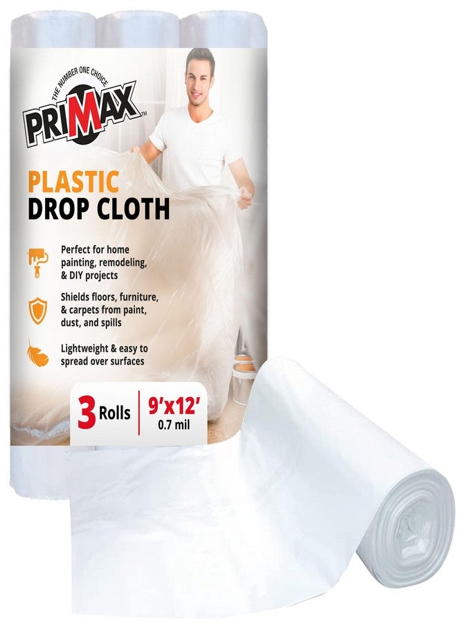 PRIMAX Clear Plastic Drop Cloth 9x12 ft (3 Pack) - Waterproof Painters Plastic Sheeting for Painting, Furniture Covers & Dust Protection - Easy Cleanup, Mess-Free Solution for Painting or Renovations - Image 1