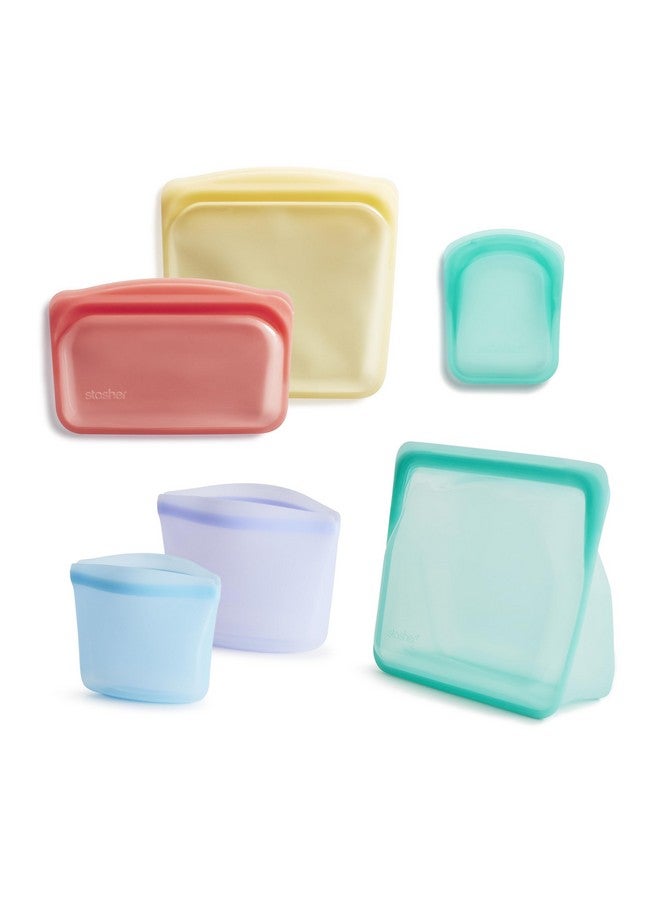 Stasher Premium Silicone Reusable Food Storage Bags, 6-Pack, Rainbow | Multi-Use Food Storage Bags, Lunch Bag, Travel Containers | BPA Free, Leak-free, Dishwasher-Safe, Eco-friendly - Image 1