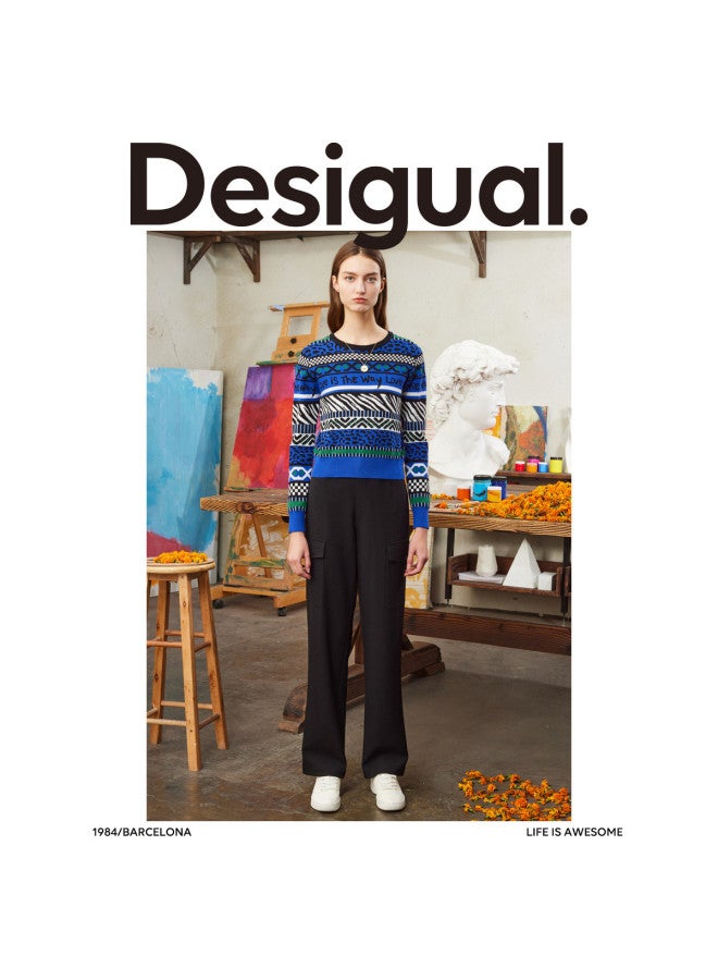 DESIGUAL women's Casual Pants With Large Pockets, Straight Cut, Printed Inner Waistband, Relaxed Fit - Image 5