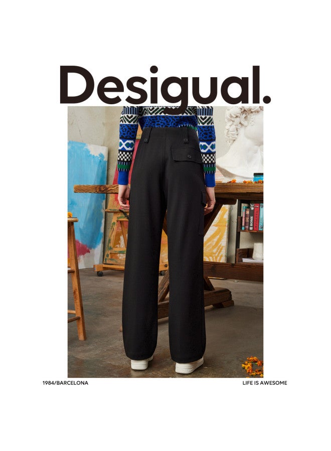 DESIGUAL women's Casual Pants With Large Pockets, Straight Cut, Printed Inner Waistband, Relaxed Fit - Image 4