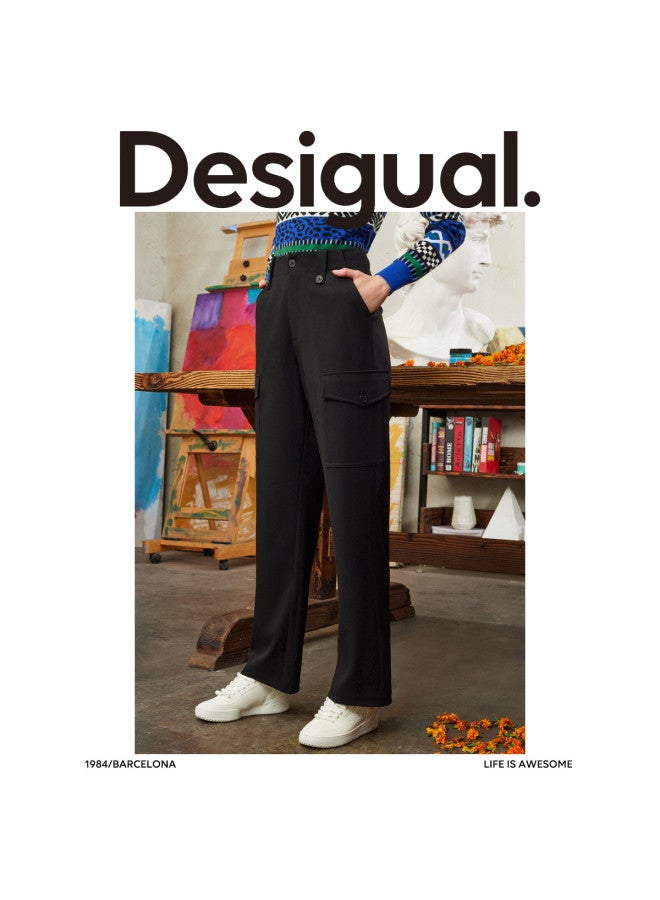 DESIGUAL women's Casual Pants With Large Pockets, Straight Cut, Printed Inner Waistband, Relaxed Fit - Image 3