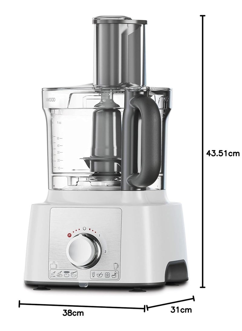 Food Processor 1000W Multi-Functional With 3L Bowl, 2 Stainless Steel Disks, Blender, Grinder Mill, Whisk, Dough Maker Fdp65.400Wh White  - Image 2