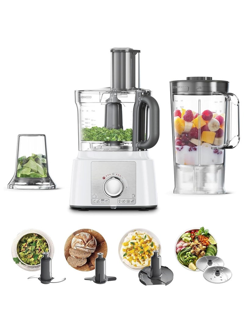 Food Processor 1000W Multi-Functional With 3L Bowl, 2 Stainless Steel Disks, Blender, Grinder Mill, Whisk, Dough Maker Fdp65.400Wh White  - Image 4