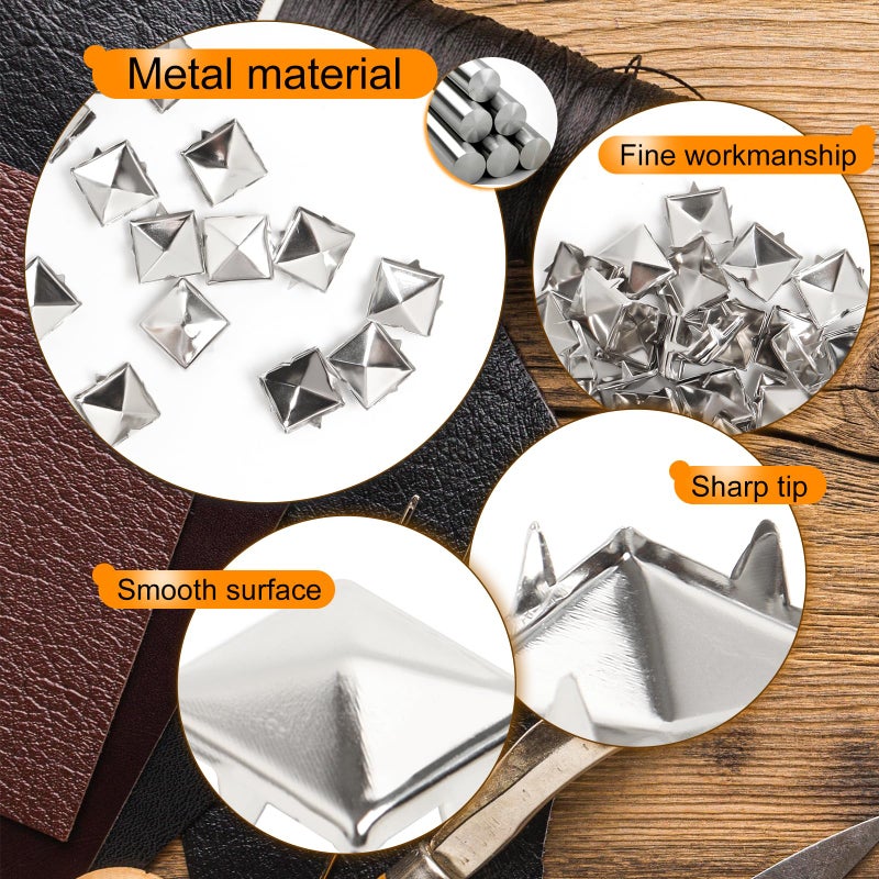 SBYURE 200 Pcs 10mm Silver Studs for Clothing Four-jaw Square Punk Spikes Pyramid Studs Rivets for Shoes, Jackets, Backpacks Leather Crafting - Image 2