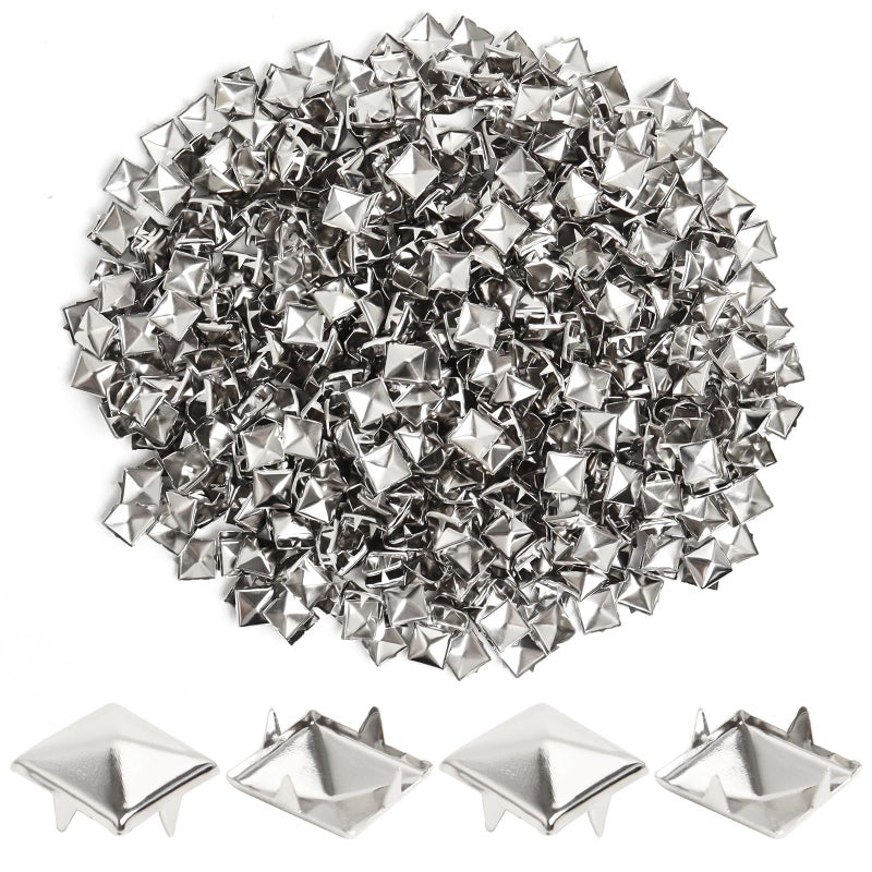SBYURE 200 Pcs 10mm Silver Studs for Clothing Four-jaw Square Punk Spikes Pyramid Studs Rivets for Shoes, Jackets, Backpacks Leather Crafting - Image 1